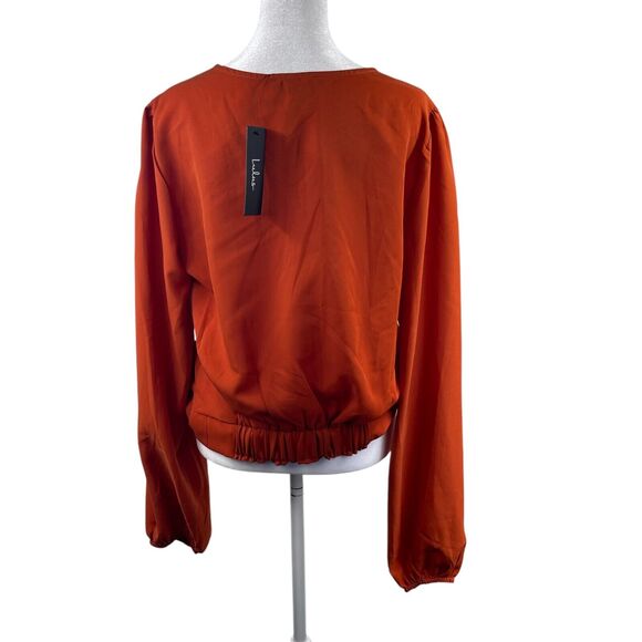Lulus Twisty Business Orange Twist-Front Long Sleeve Top Sz L Hippy Romantic - Picture 7 of 9